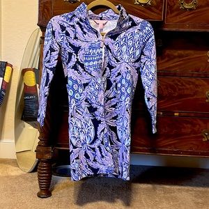 Lilly Pulitzer, purple floral, with pockets.